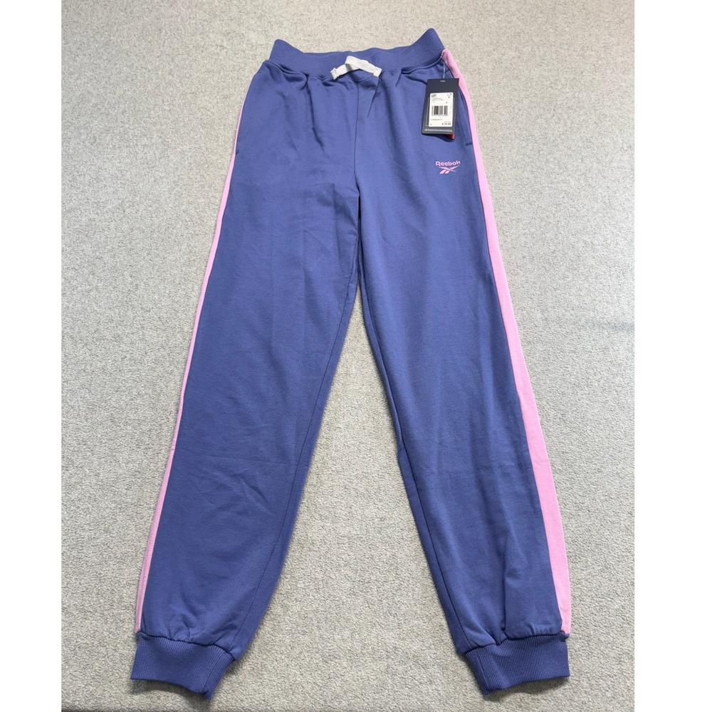 Reebok Jogger Pants Kids Size L 12 Purple Pink Side Stripe Sweatpants Athleisure